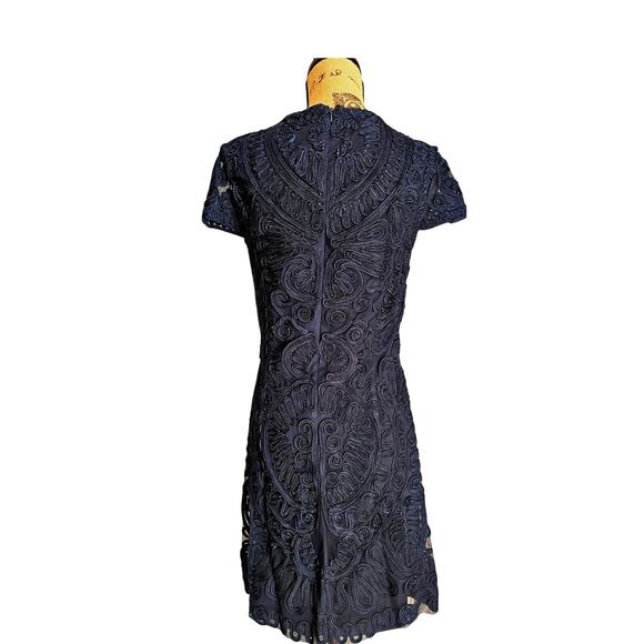 J S Collections Short Sleeve Mesh Dress Cocktail Navy Blue SZ 8 - Picture 3 of 10